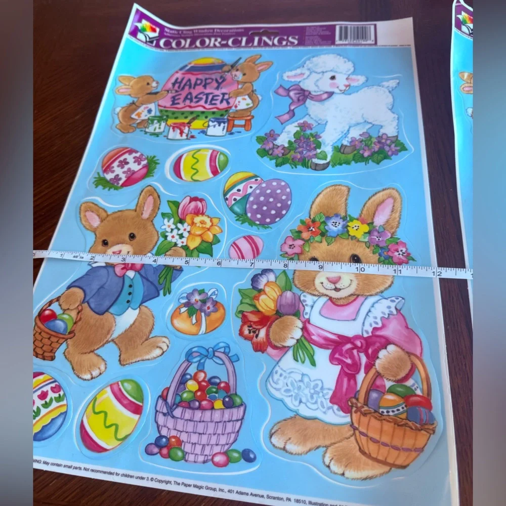 Vintage Easter window cling decorations lot bunnies eggs‎ ducks flowers